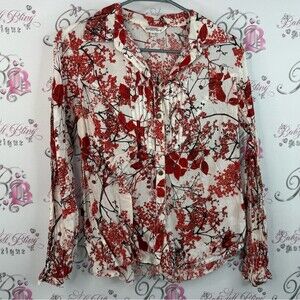 Northern Reflections button up collared flowers Red and White Floral Blouse